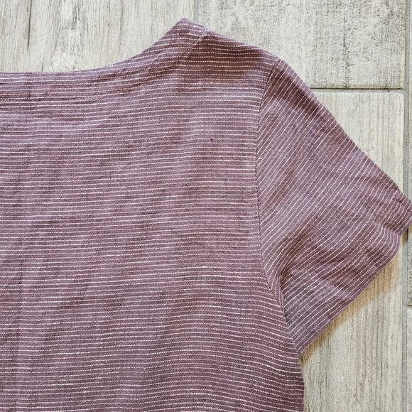 Garnet Hill Dress Women’s 10 Linen Drop-Waist Purple Stripe Summercore Breezy - Picture 8 of 11